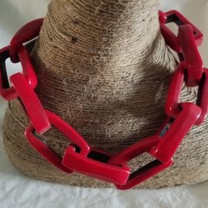 Red Chunky Plastic Link Statement Necklace